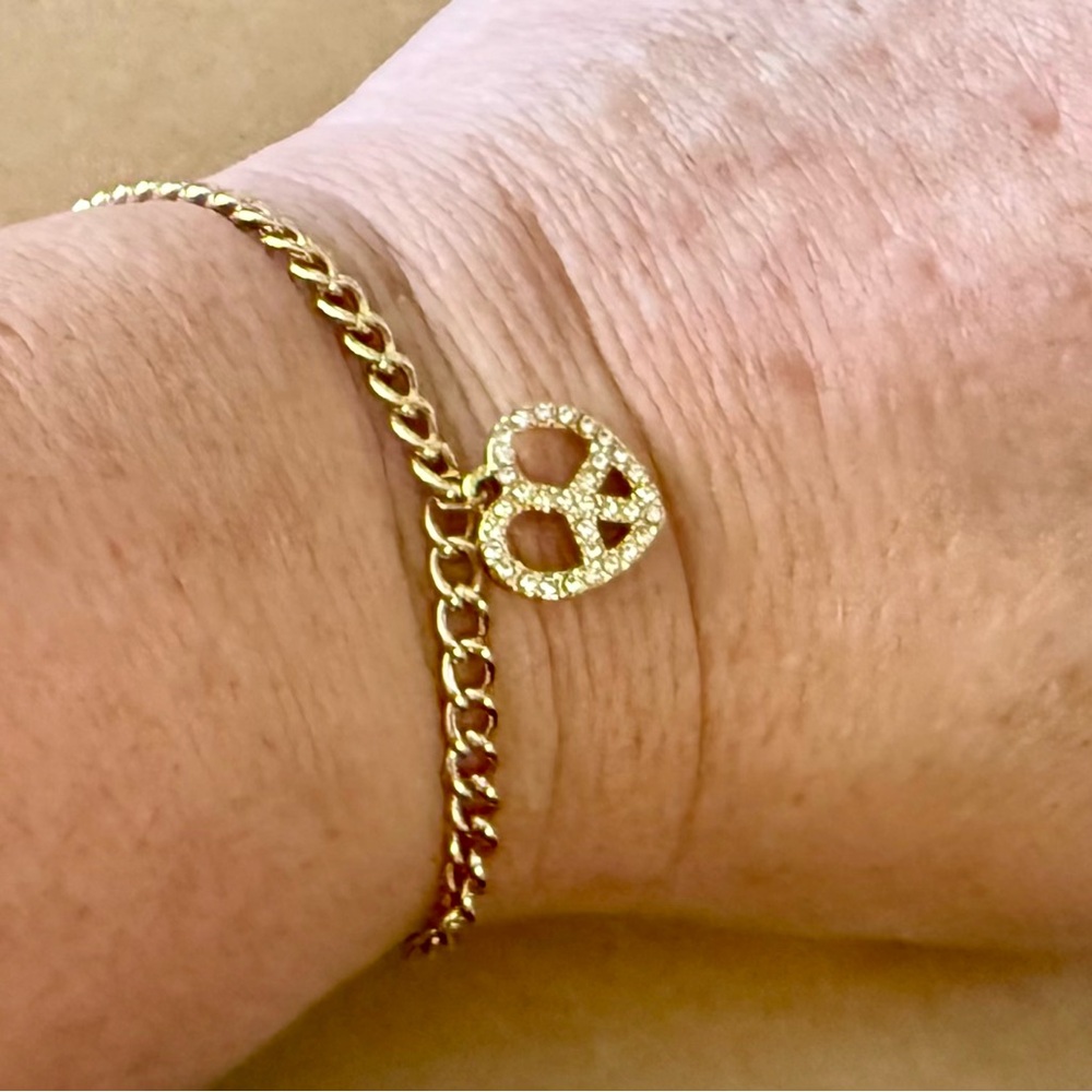 Coach Pave Crystal Heart Peace Sign Toggle Lock Bracelet